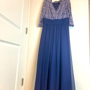 JESSICA HOWARD Womens Navy Patterned 3/4 Sleeve V Neck Full-Length Dress 12